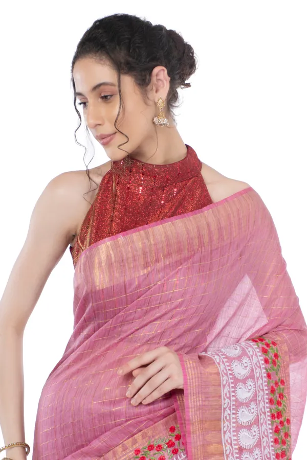 Embroidered_Bansbara_Tussar_Silk_Saree_Pink