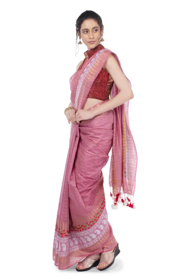 Embroidered_Bansbara_Tussar_Silk_Saree_Pink