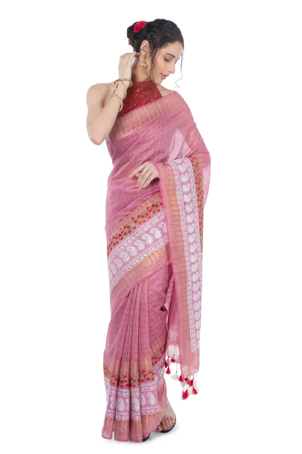 Embroidered_Bansbara_Tussar_Silk_Saree_Pink