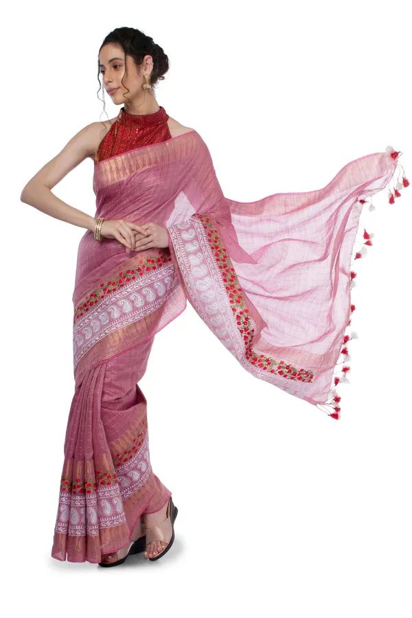 Embroidered_Bansbara_Tussar_Silk_Saree_Pink