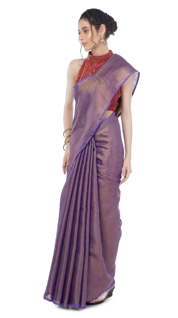 Tissue_Linen_Purple_Saree_Gold_Shimmer_Pallu