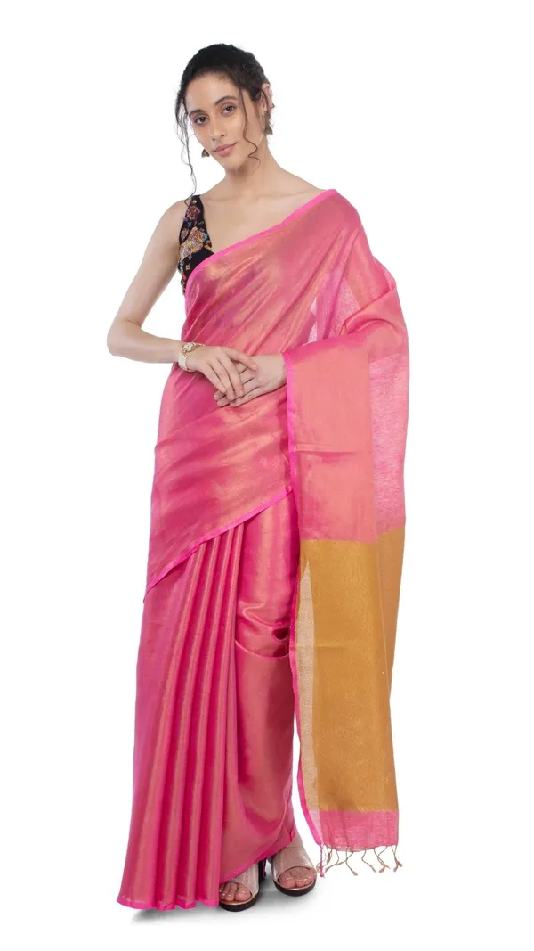 Tissue_Linen_Pink_Saree_Gold_Shimmer_Pallu