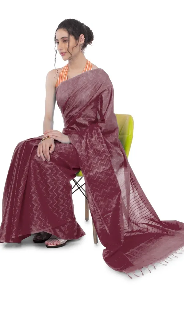 Kota_Silk_Wine_Saree_Sequence_Pallu_&_Zig-Zag_Design