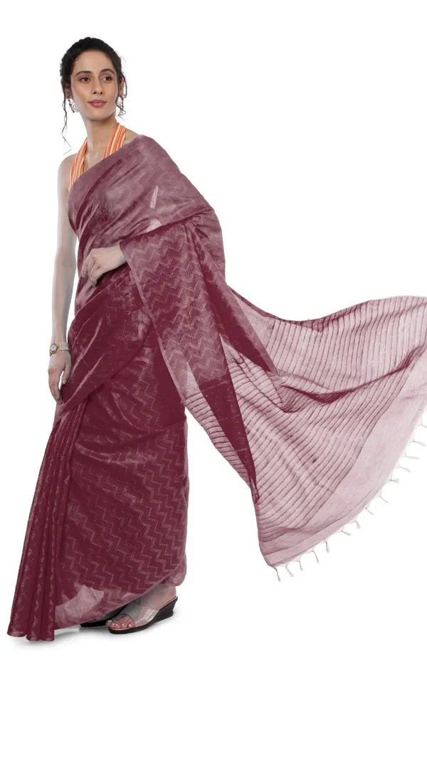 Kota_Silk_Wine_Saree_Sequence_Pallu_&_Zig-Zag_Design