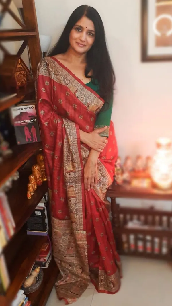 Silkmark_Tussar_Glowing_Blockprint_Red_Saree