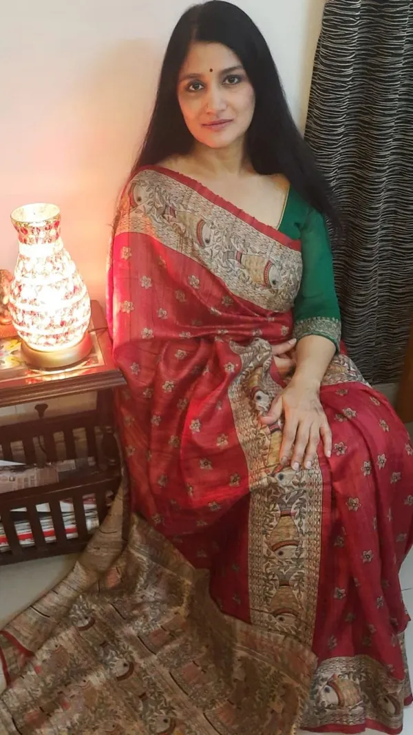Silkmark_Tussar_Glowing_Blockprint_Red_Saree