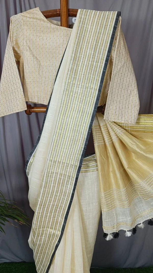 Pure_Khadi_Linen_Saree_White