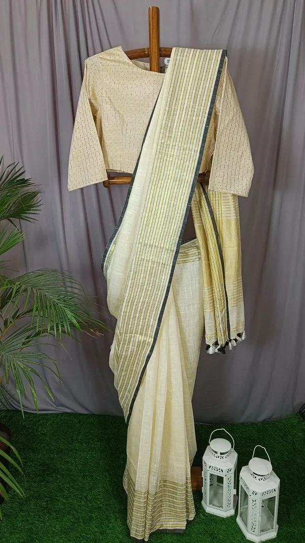 Pure_Khadi_Linen_Saree_White