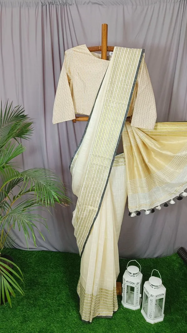 Pure_Khadi_Linen_Saree_White