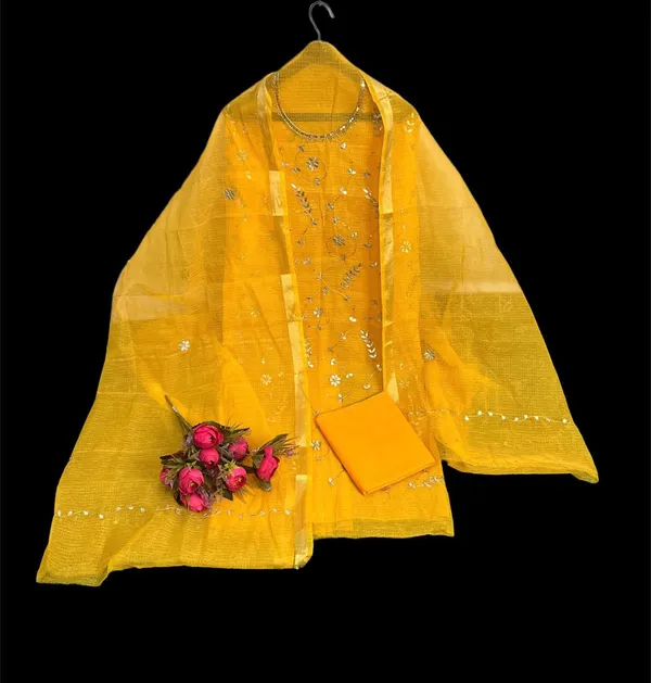 Glimmering_Kota_Doria_Gota_Patti_Gamboge_Yellow_Suit