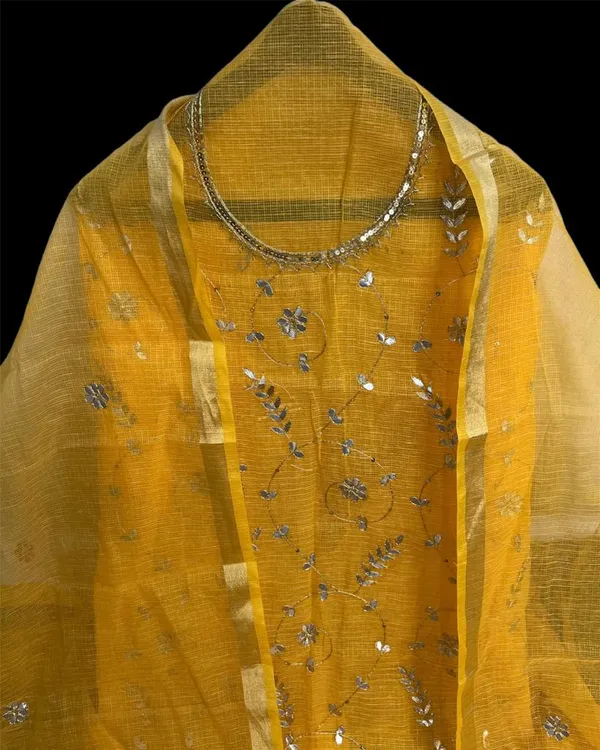 Glimmering_Kota_Doria_Gota_Patti_Gamboge_Yellow_Suit