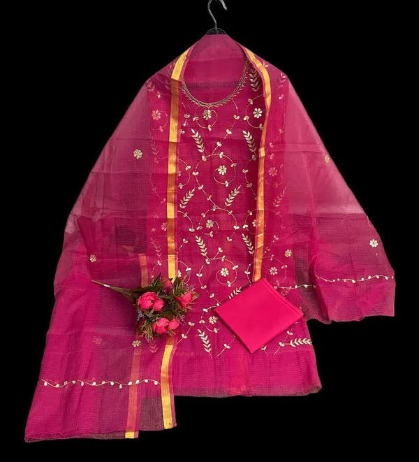 Glimmering_Kota_Doria_Gota_Patti_Fuchsia_Pink_Suit