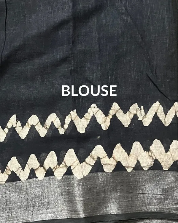 Unique_Slub_Linen_Saree_Wax_Batik_Hand_Dyed_Black