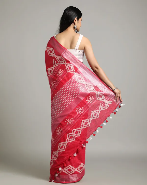 Crimson_Slub_Linen_Saree_Wax_Batik_Hand_Dyed_Rubine_Red