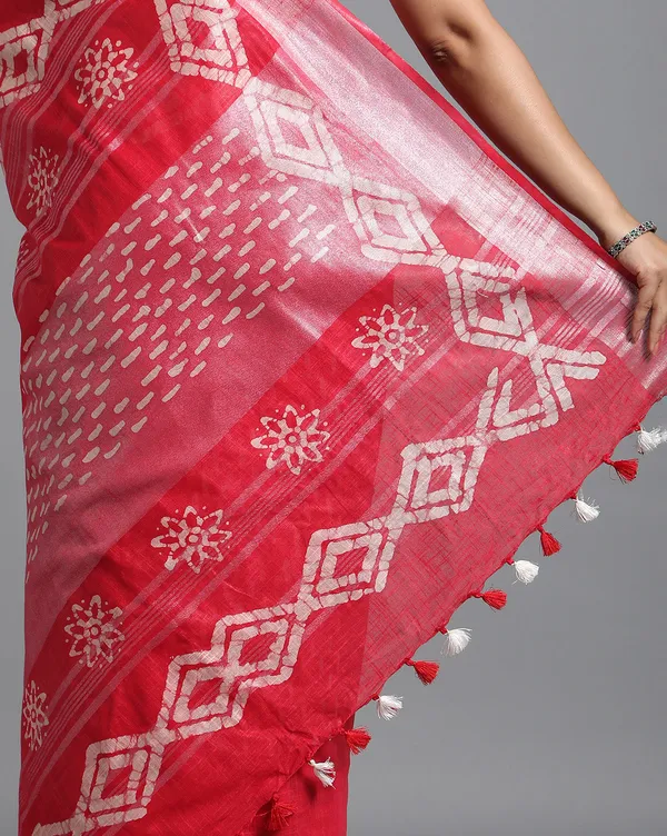 Crimson_Slub_Linen_Saree_Wax_Batik_Hand_Dyed_Rubine_Red
