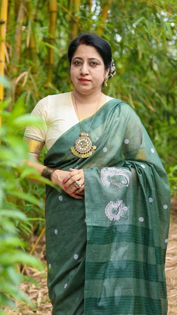 Embroidered_Bansbara_Tussar_Silk_Saree_Green