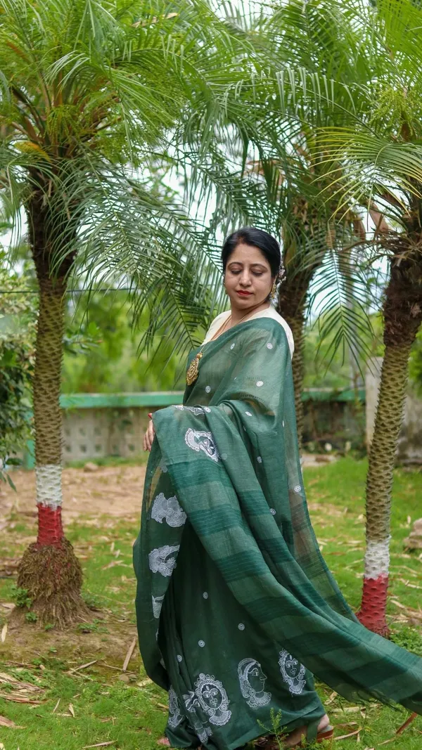 Embroidered_Bansbara_Tussar_Silk_Saree_Green