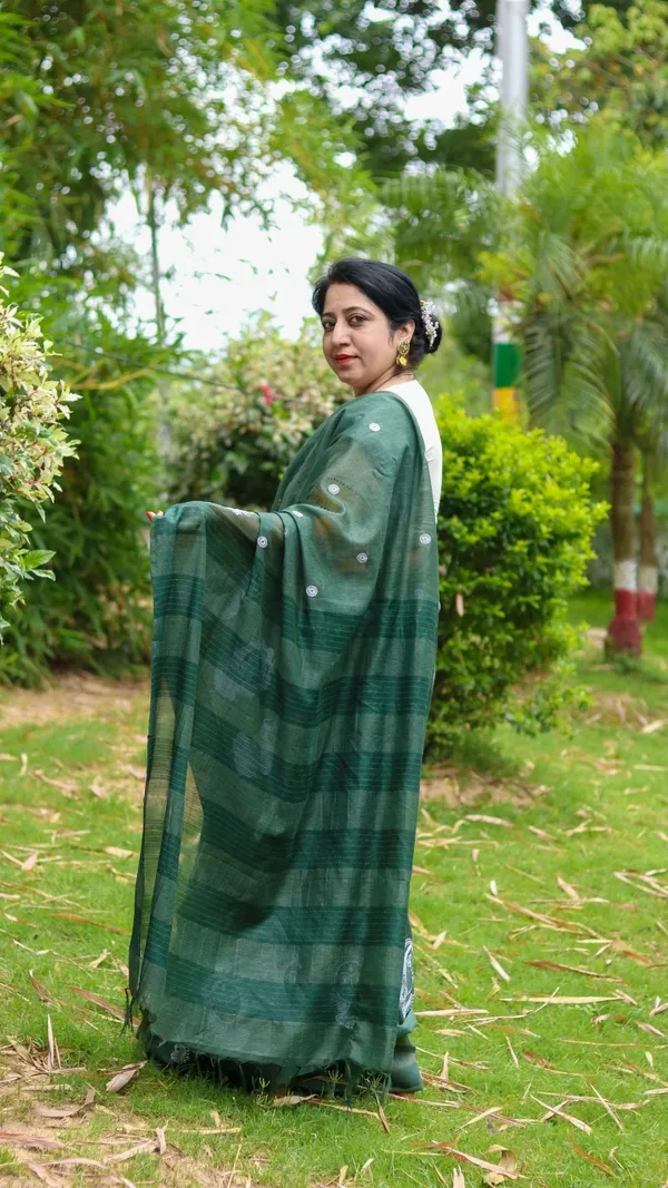Embroidered_Bansbara_Tussar_Silk_Saree_Green