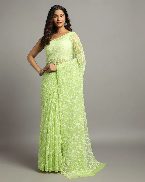 Tepchi_Handwork_Georgette_Saree_Moss_Green