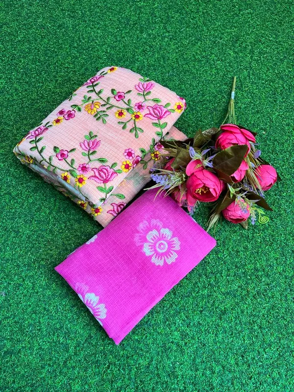 Floral_Kota_Doria_Embroidered_Saree_Peach