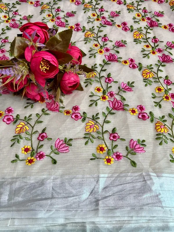 Floral_Kota_Doria_Embroidered_Saree_Gray