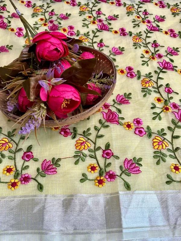 Floral_Kota_Doria_Embroidered_Saree_Cream_Yellow