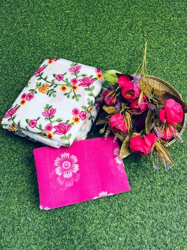 Floral_Kota_Doria_Embroidered_Saree_Off_White