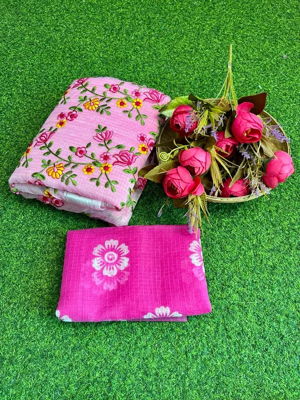 Floral_Kota_Doria_Embroidered_Saree_Pink