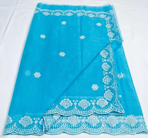Handcrafted_Kota_Doria_Saree_Pacific_Blue_Embroidered