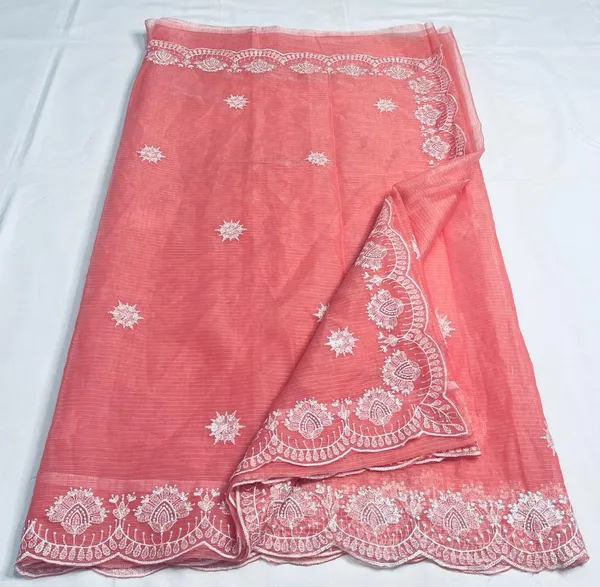 Handcrafted_Kota_Doria_Saree_Peach_Embroidered