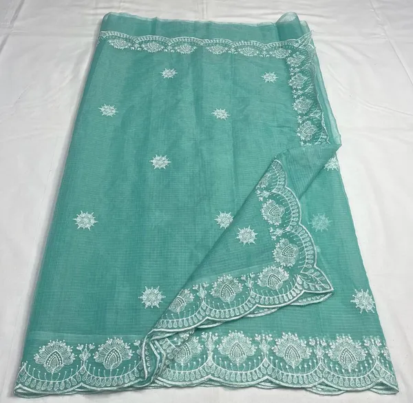 Handcrafted_Kota_Doria_Saree_Steel_Teal_Green_Embroidered