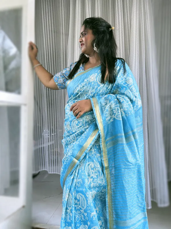 Fanciful_Pure_Kota_Linen_Saree_Blue_Embroidered