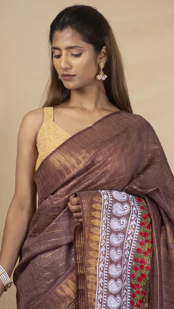Embroidered_Bansbara_Tussar_Silk_Saree_Brown