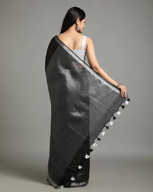Creative_Pure_Linen_Handloom_Saree_Eerie_Black_Hand_Embroidered