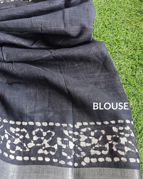 Elegant_Slub_Linen_Wax_Batik_Hand_Dyed_Saree_Gray