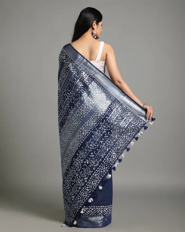Tranquil_Slub_Linen_Wax_Batik_Hand_Dyed_Saree_Ink_Blue