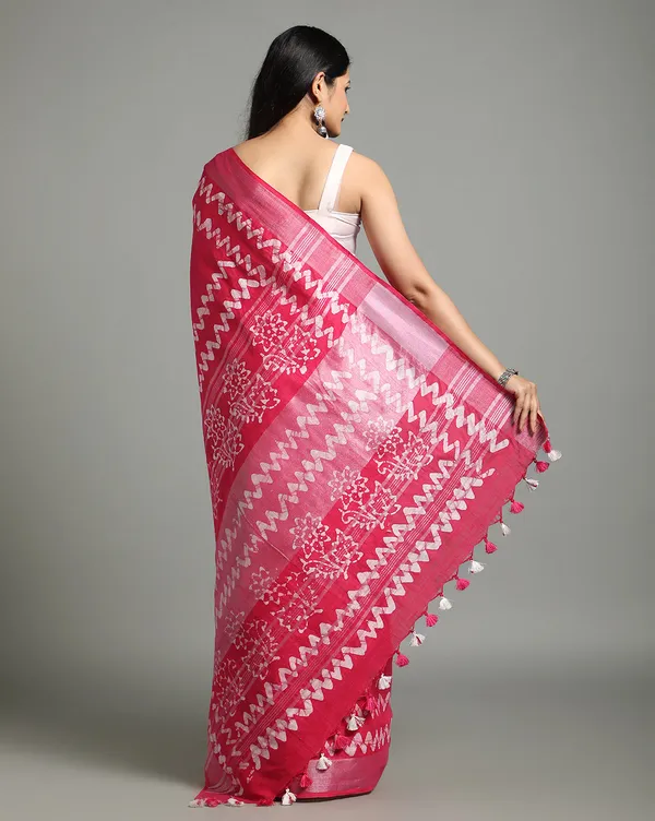 Blushing_Slub_Linen_Wax_Batik_Hand_Dyed_Saree_Pink