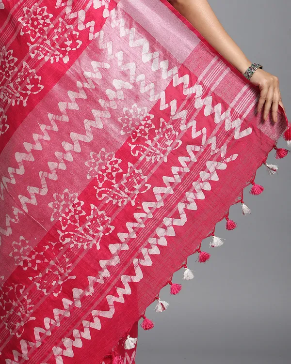 Blushing_Slub_Linen_Wax_Batik_Hand_Dyed_Saree_Pink