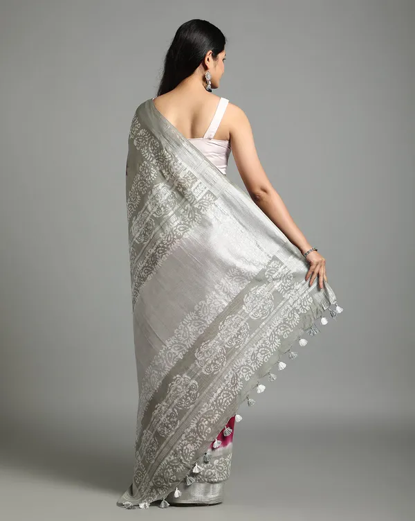 Crimson_Slub_Linen_Wax_Batik_Hand_Dyed_Saree_Red_&_Gray