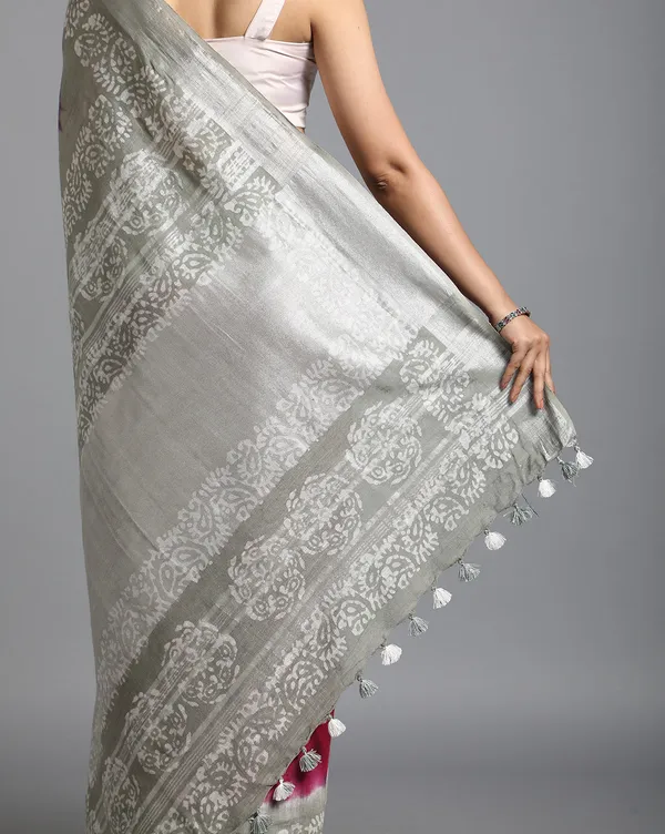Crimson_Slub_Linen_Wax_Batik_Hand_Dyed_Saree_Red_&_Gray