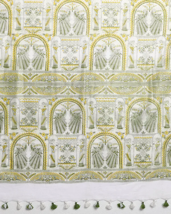 Fresh_Slub_Linen_Wax_Batik_Hand_Dyed_Saree_White_&_Green