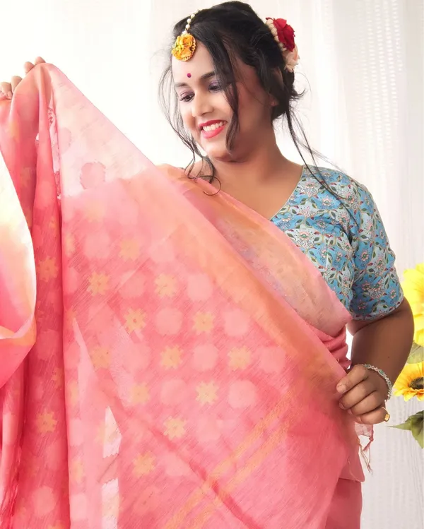 Ornamental_Banarasi_Silk_Linen_Pink_Handloom_Saree