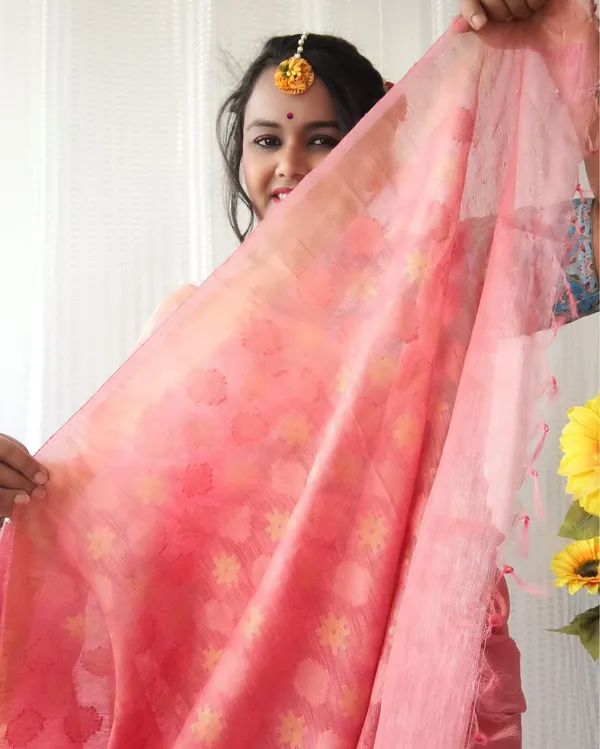 Ornamental_Banarasi_Silk_Linen_Pink_Handloom_Saree