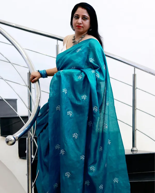 Silkmark_Pure_Tussar_Embroidered_Rama_Green_Saree
