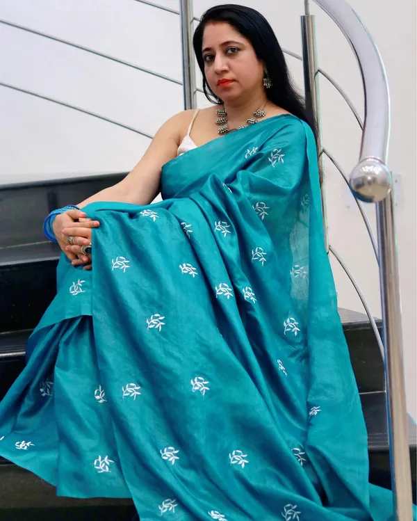 Silkmark_Pure_Tussar_Embroidered_Rama_Green_Saree