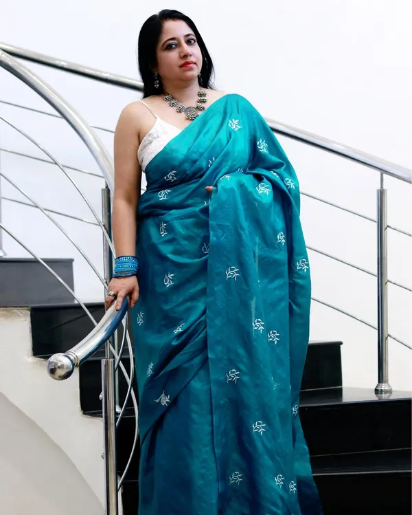 Silkmark_Pure_Tussar_Embroidered_Rama_Green_Saree