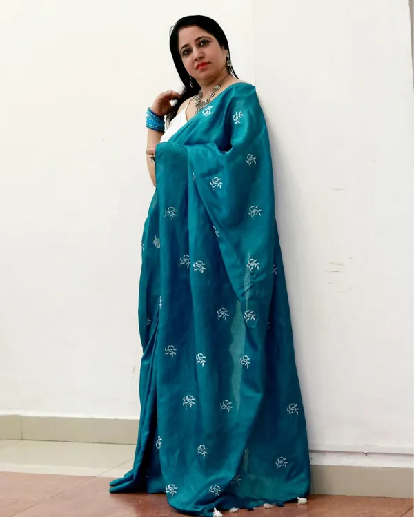 Silkmark_Pure_Tussar_Embroidered_Rama_Green_Saree