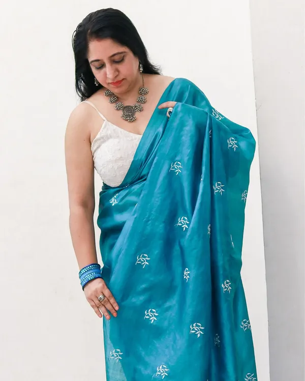 Silkmark_Pure_Tussar_Embroidered_Rama_Green_Saree