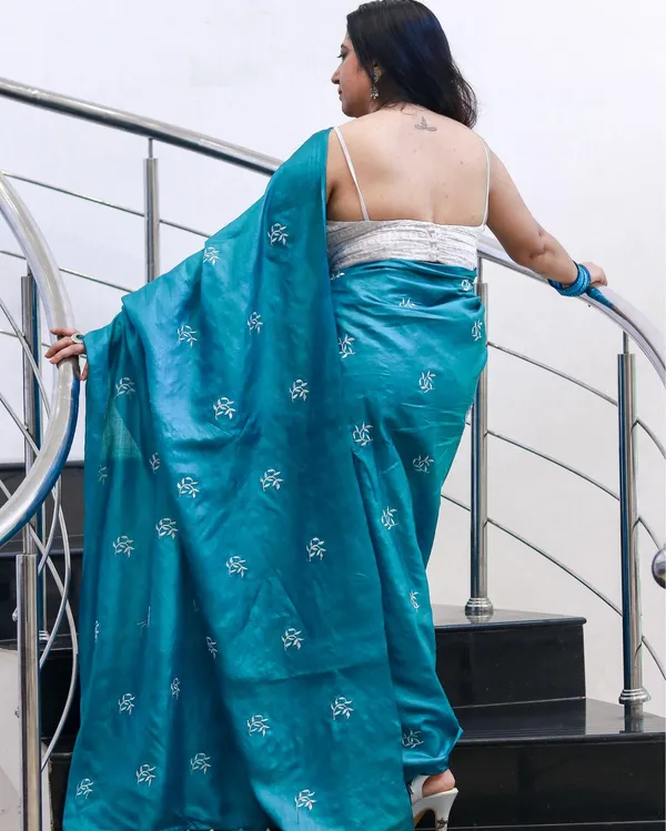 Silkmark_Pure_Tussar_Embroidered_Rama_Green_Saree