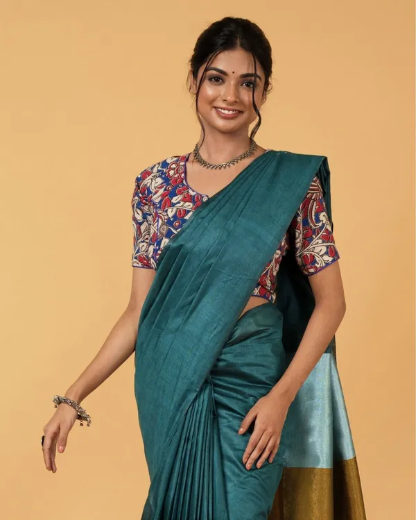 Bold_Silk_Linen_Handdyed_Green_Contrast_Pallu_Saree